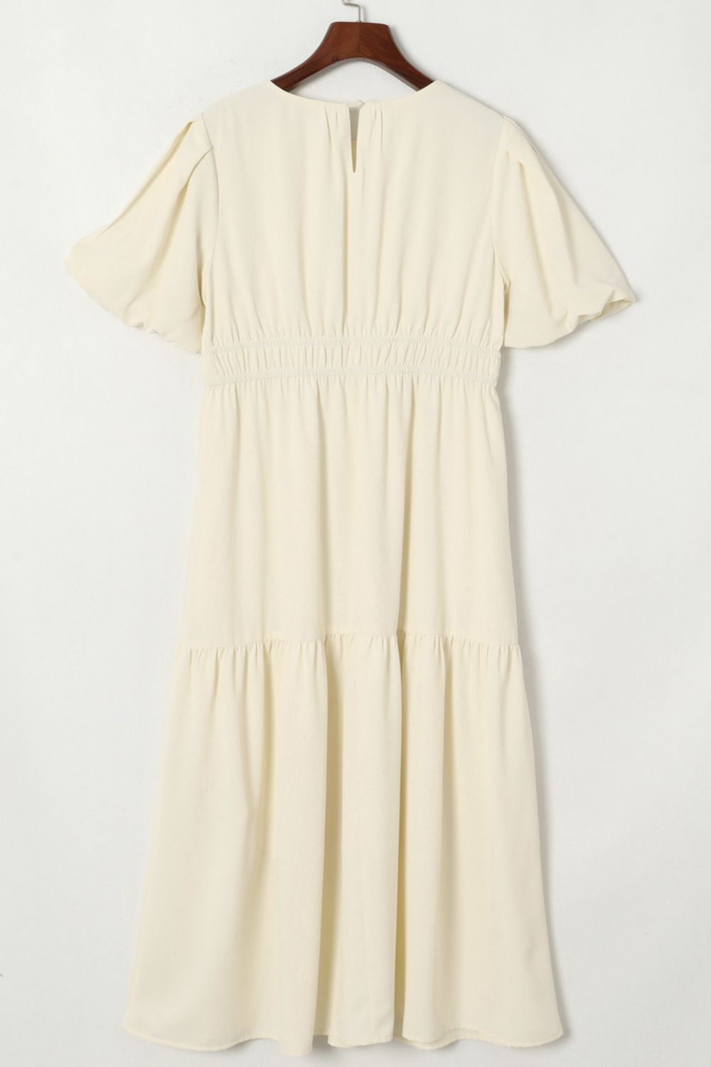 Puff Sleeve Pleated High Waist Flowy Midi Dress.
