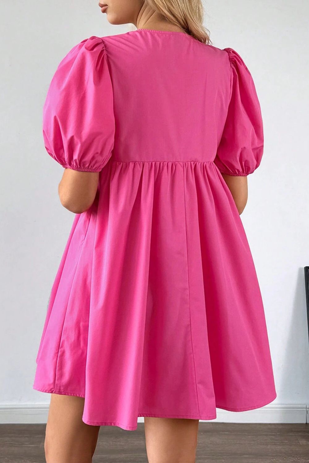 Puff Sleeve Tie Front High Waist Mini Dress.