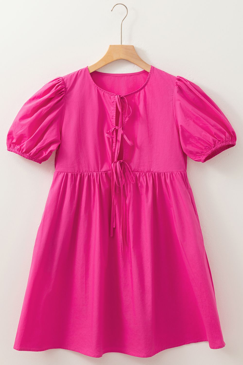 Puff Sleeve Tie Front High Waist Mini Dress.