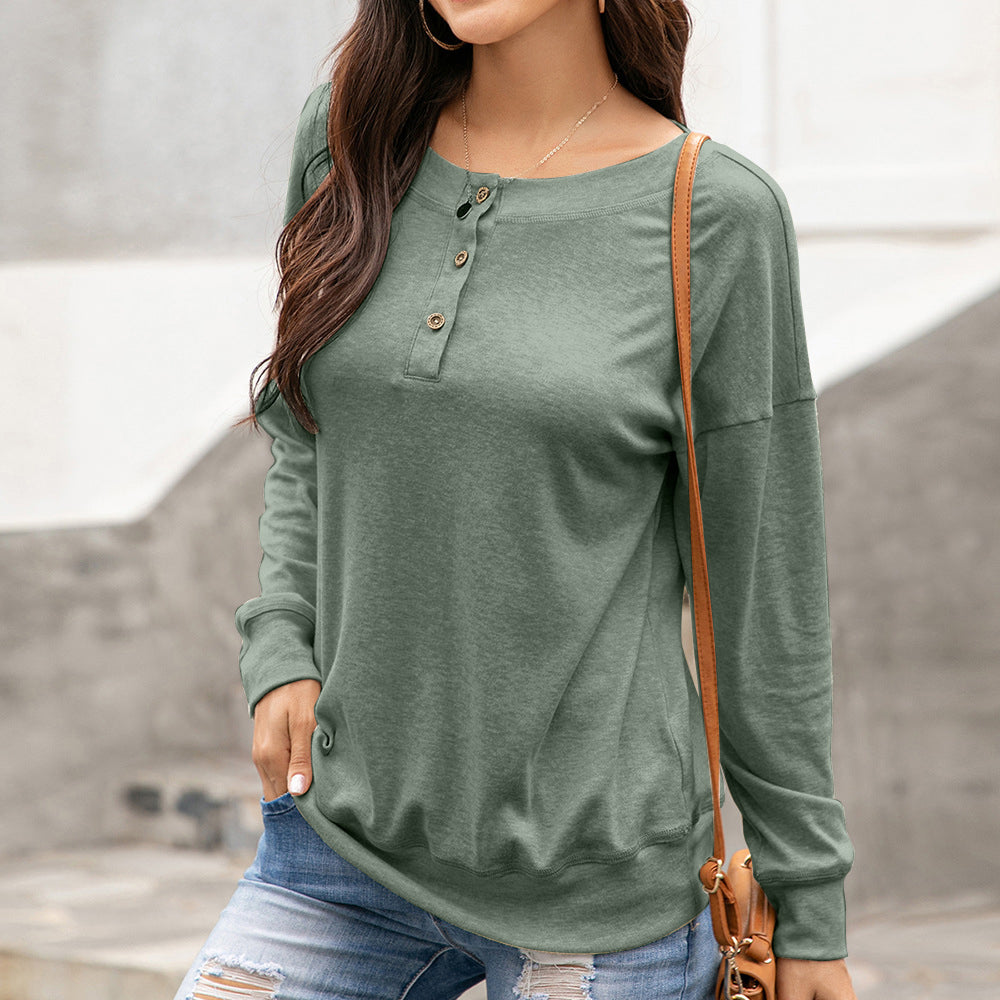 Ivy Lane Quarter Button Dropped Shoulder Blouse.