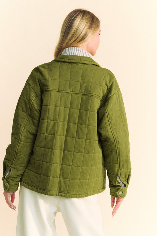 Quilted button down shacket with chest pockets.