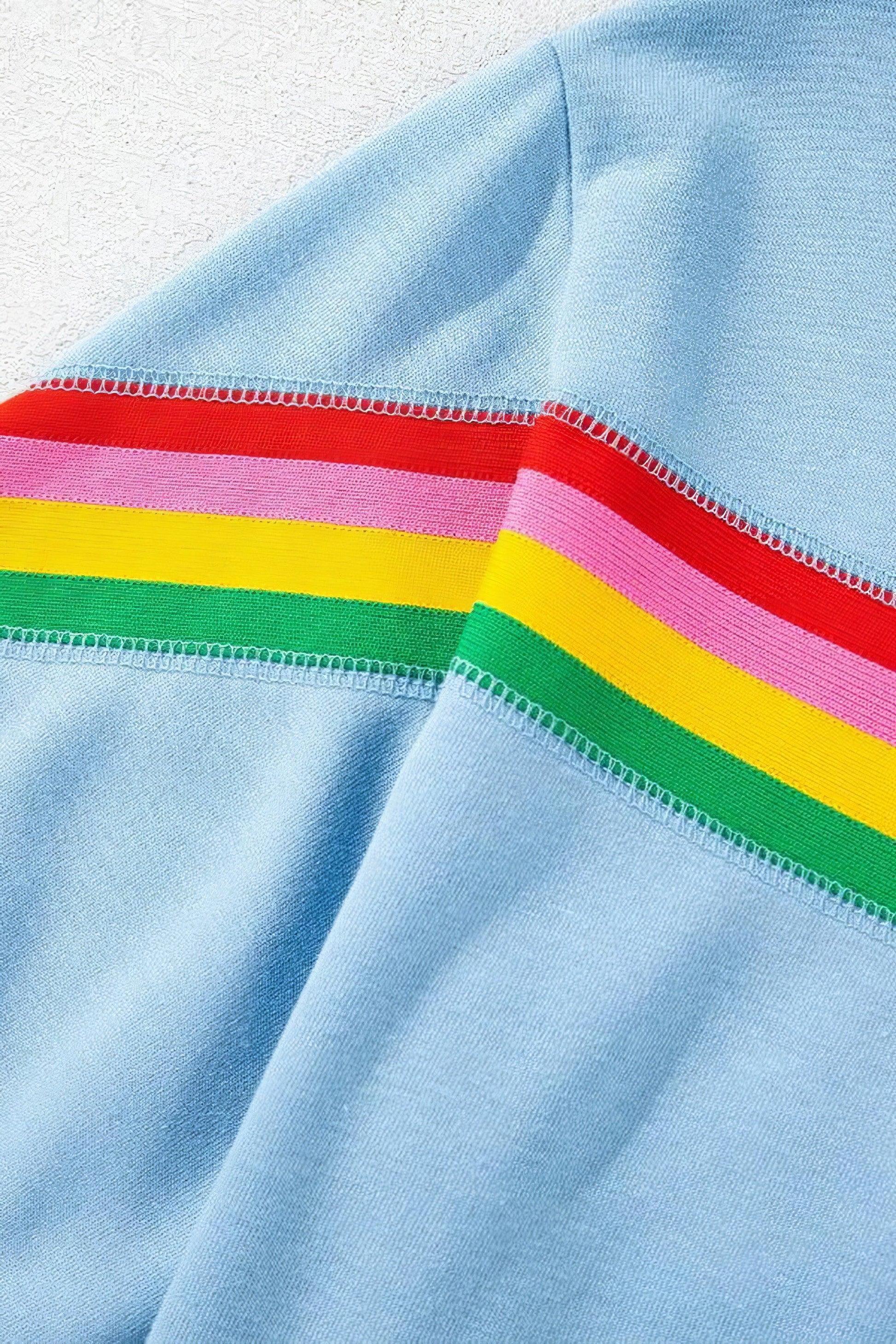 Women's rainbow collared short sleeve top and shorts two-piece set