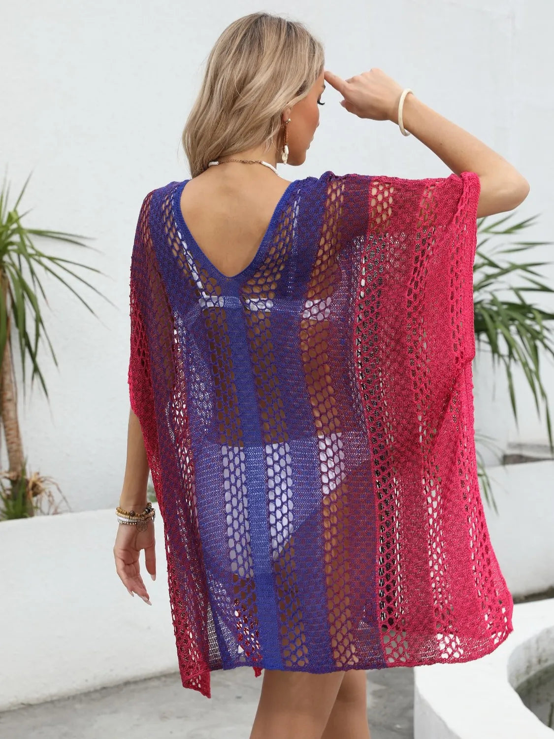 Rainbow Gradient Crochet Beach Cover Up with Cutout.