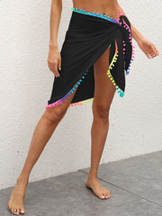 Rainbow Pompom Trim Swim Skirt.
