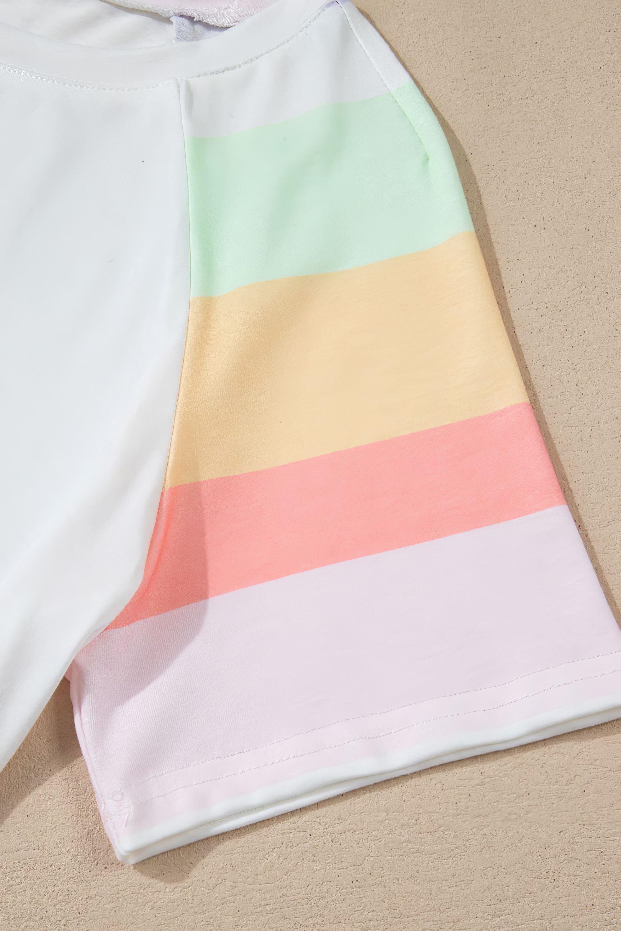 Women's rainbow striped round neck t-shirt and shorts lounge set with drawstring