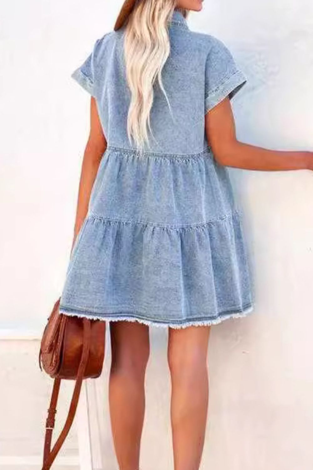 Raw Hem Button Down Denim Mini Dress.