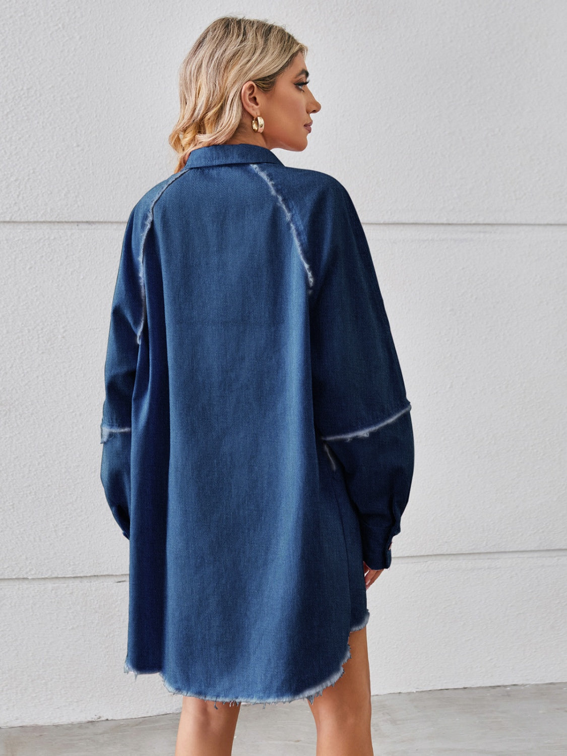 Raw Hem Button Up Denim Dress.