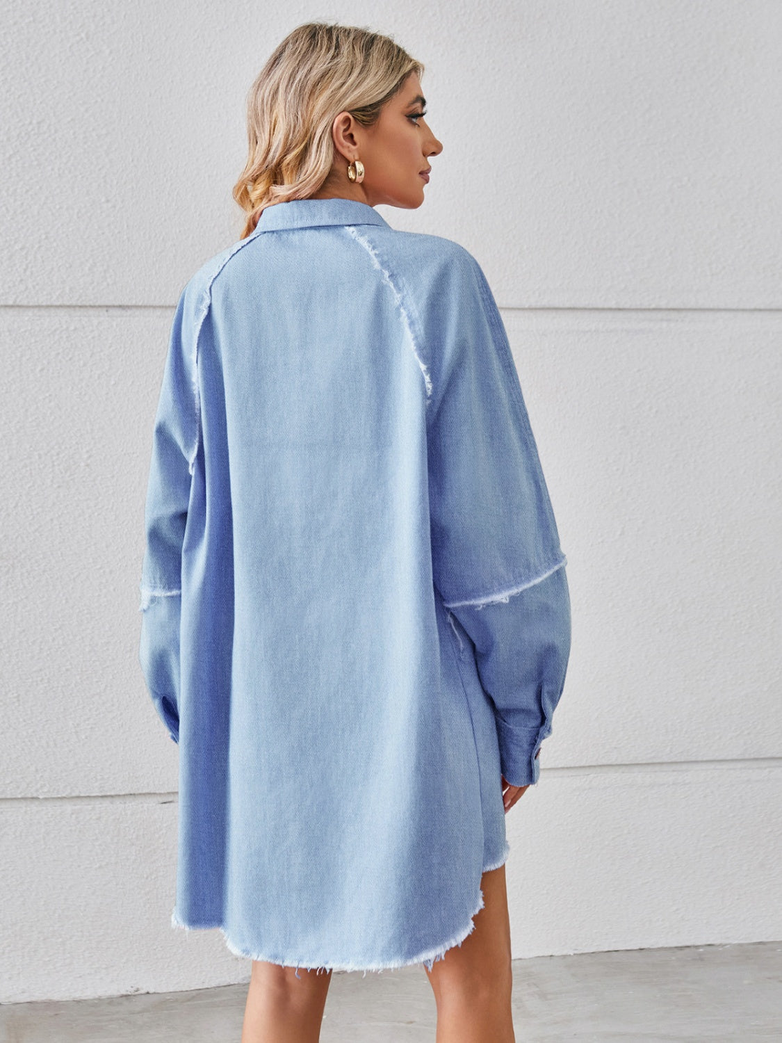Raw Hem Button Up Denim Dress.