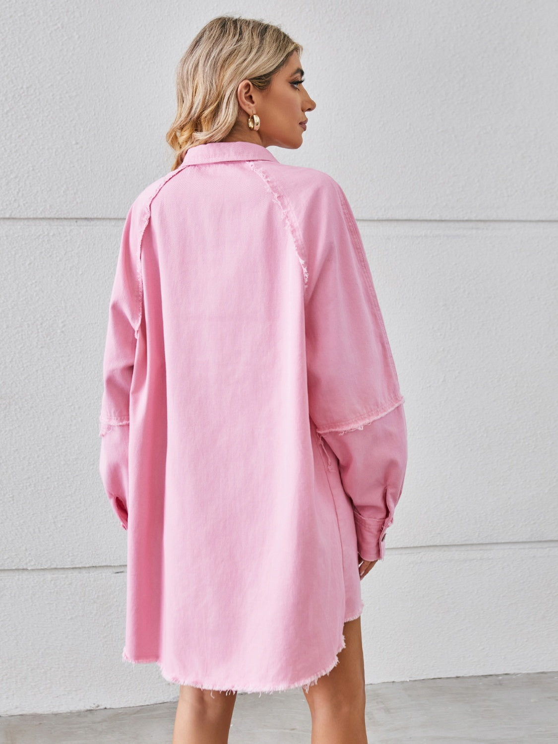 Raw Hem Button Up Denim Dress.