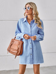Raw Hem Button Up Denim Dress.