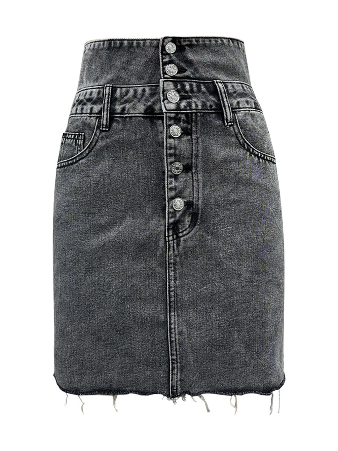 Raw Hem High Waist Denim Skirt.