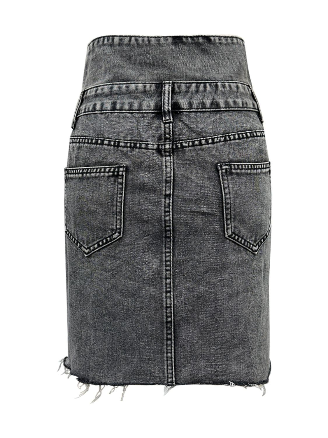 Raw Hem High Waist Denim Skirt.