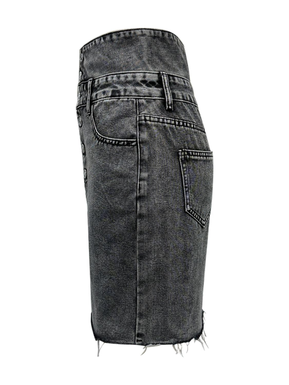 Raw Hem High Waist Denim Skirt.