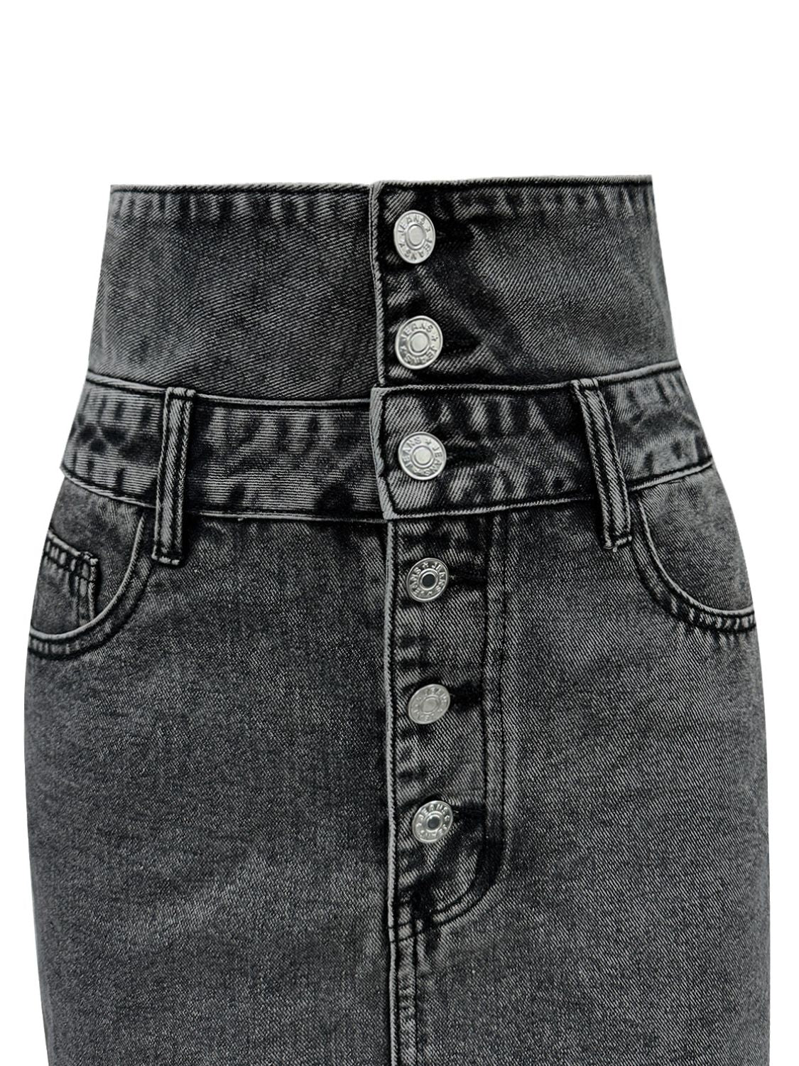 Raw Hem High Waist Denim Skirt.