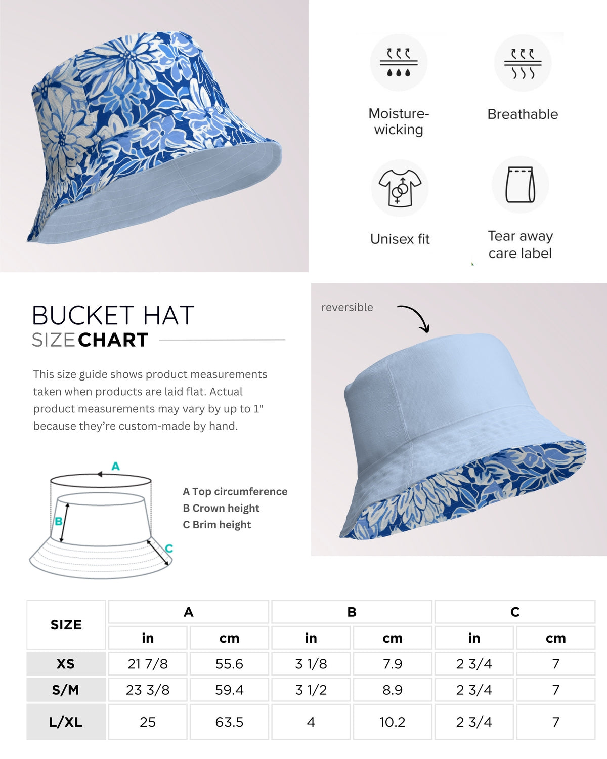 Reversible Bucket Hat - Blue Floral V