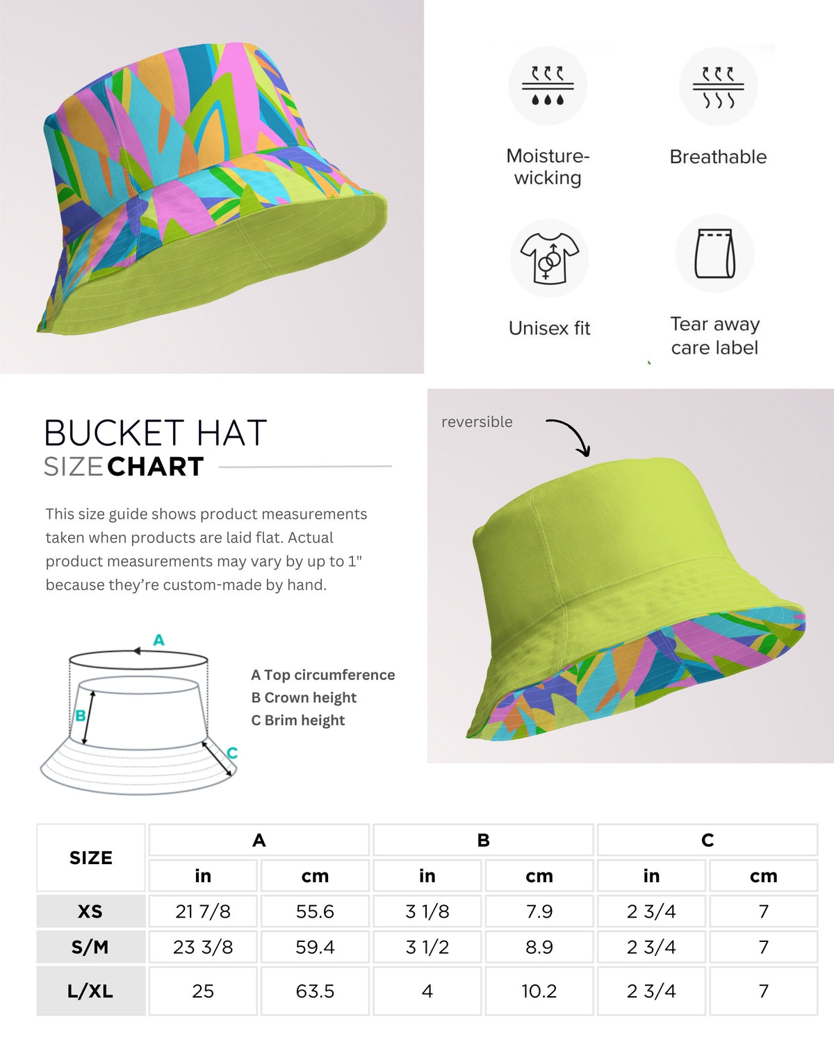 Reversible Bucket Hat - Colorful Abstract IX