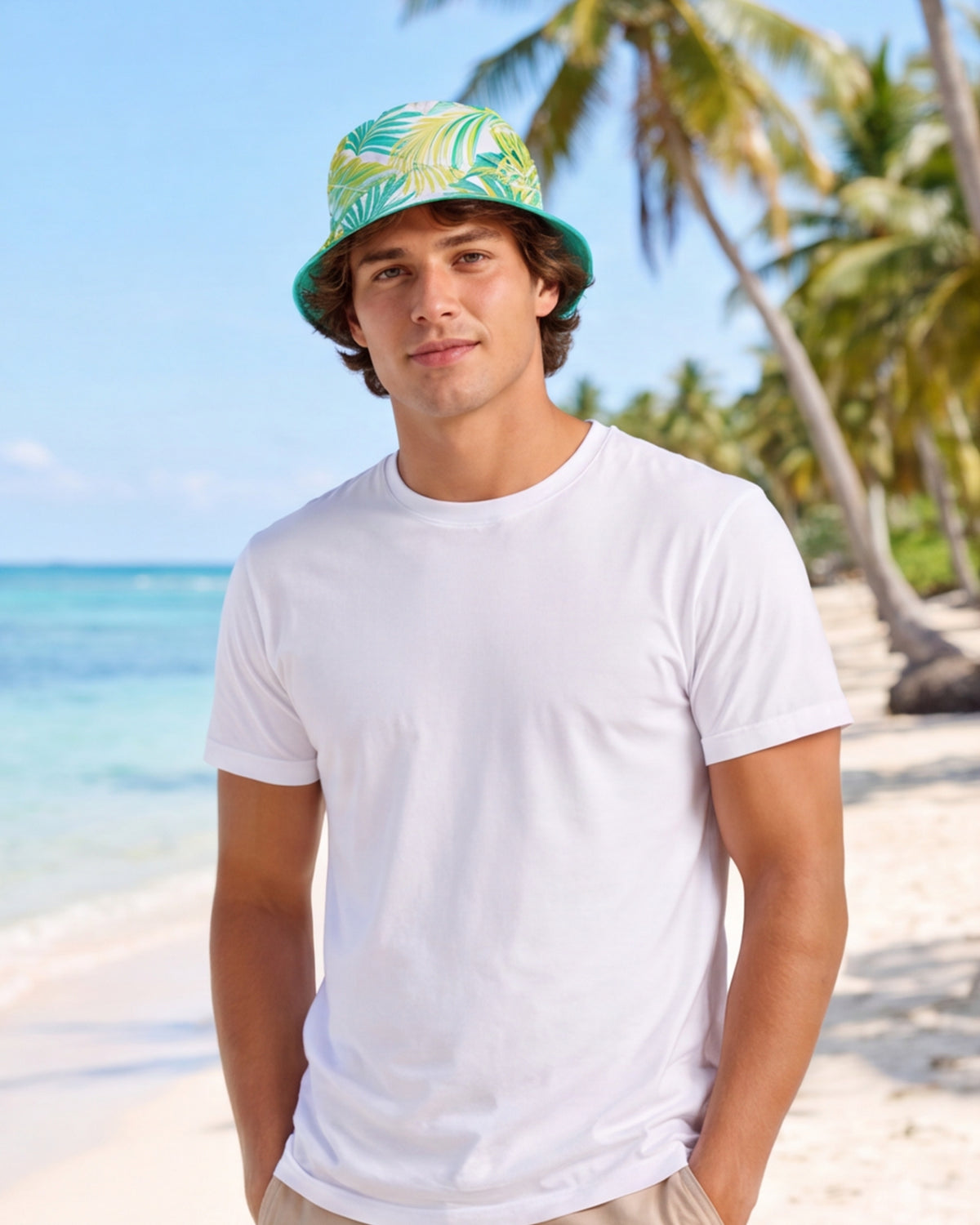 Reversible Bucket Hat - Green Palms