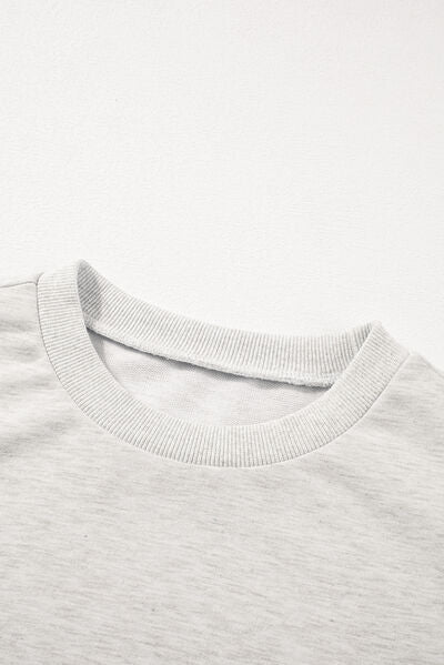 Rhinestone Pearl Detail Round Neck Puff Sleeve Top.