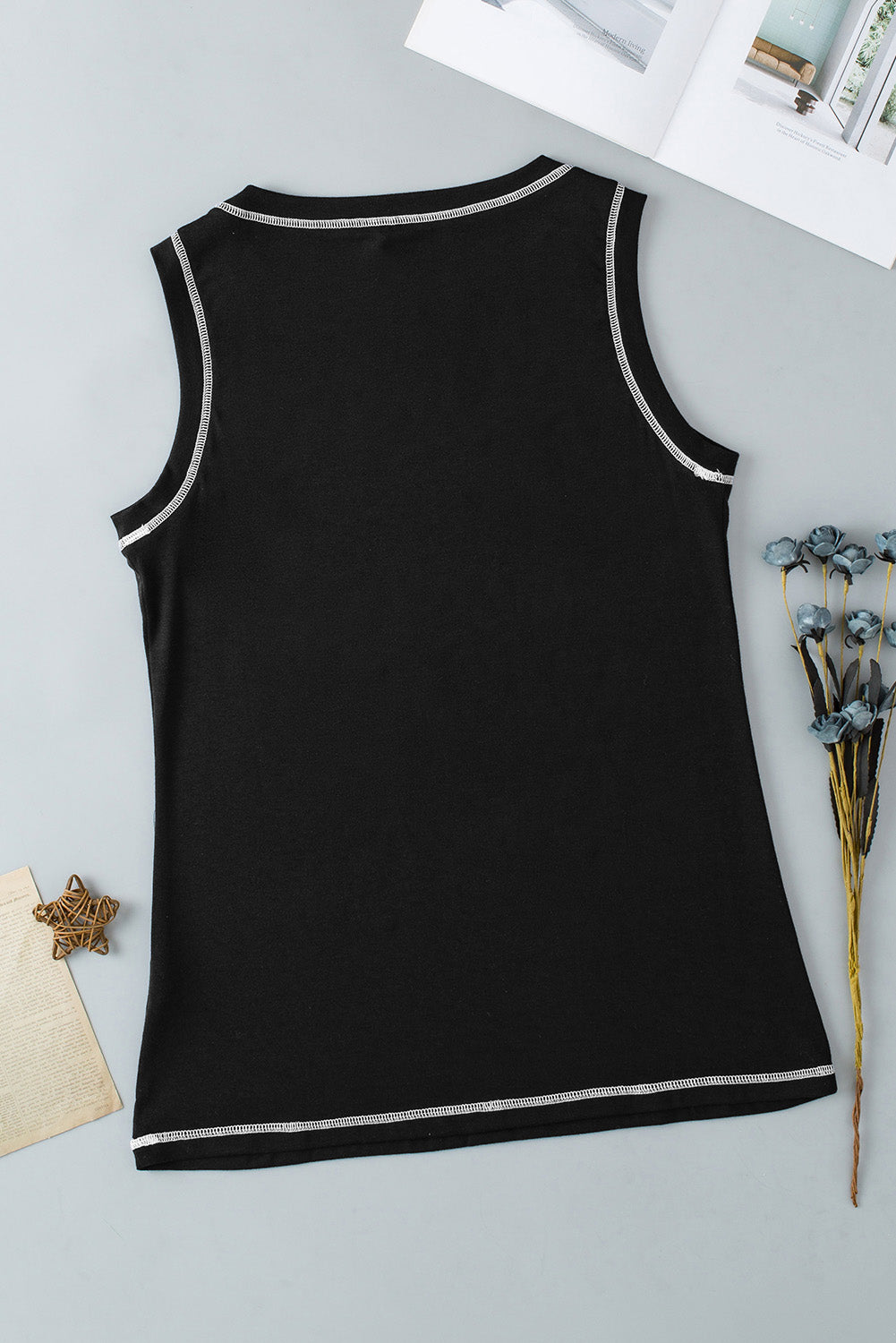 Rhinestone smile face round neck tank, opaque and slightly stretchy.
