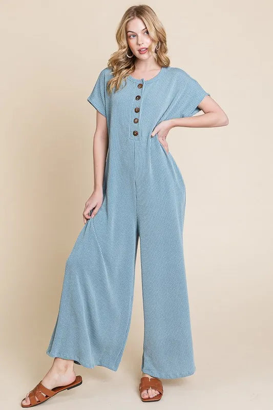 Checkered Print Pocketed Wide Leg Jumpsuit.