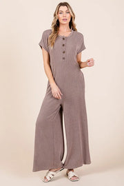 Rib Knit Jumpsuit with Button Detail