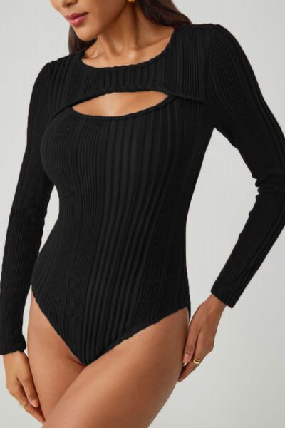 Ribbed Cutout Round Neck Bodysuit.