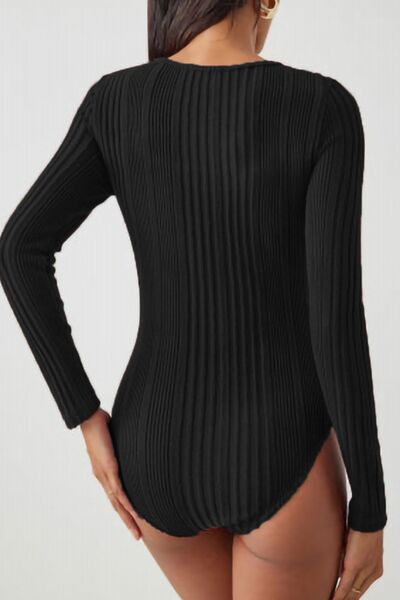 Ribbed Cutout Round Neck Bodysuit.