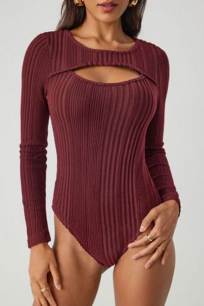 Ribbed Cutout Round Neck Bodysuit.