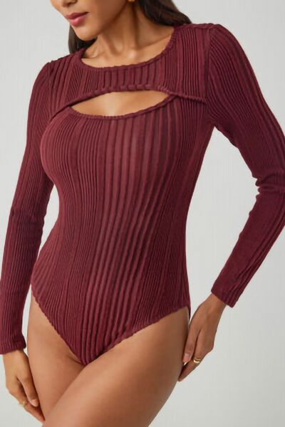 Ribbed Cutout Round Neck Bodysuit.