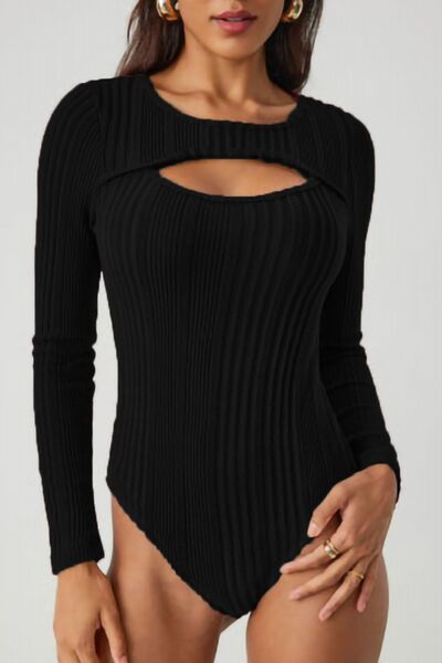 Ribbed Cutout Round Neck Bodysuit.