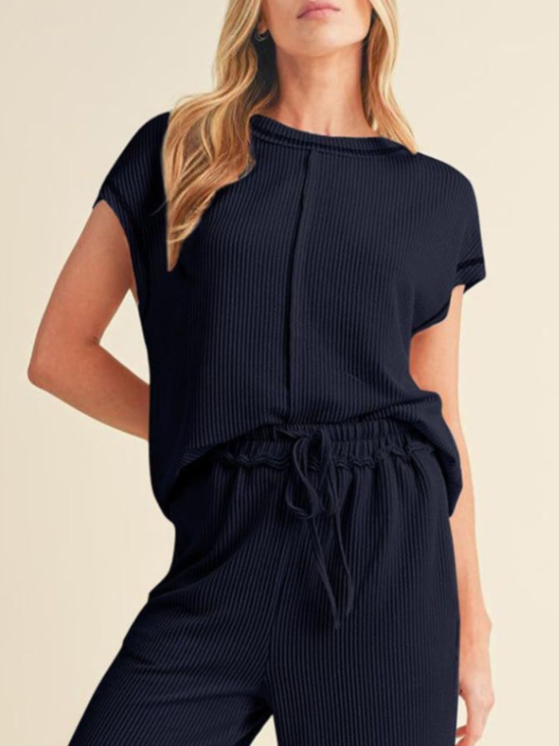 Ribbed Exposed Seam Top and Pants Set.