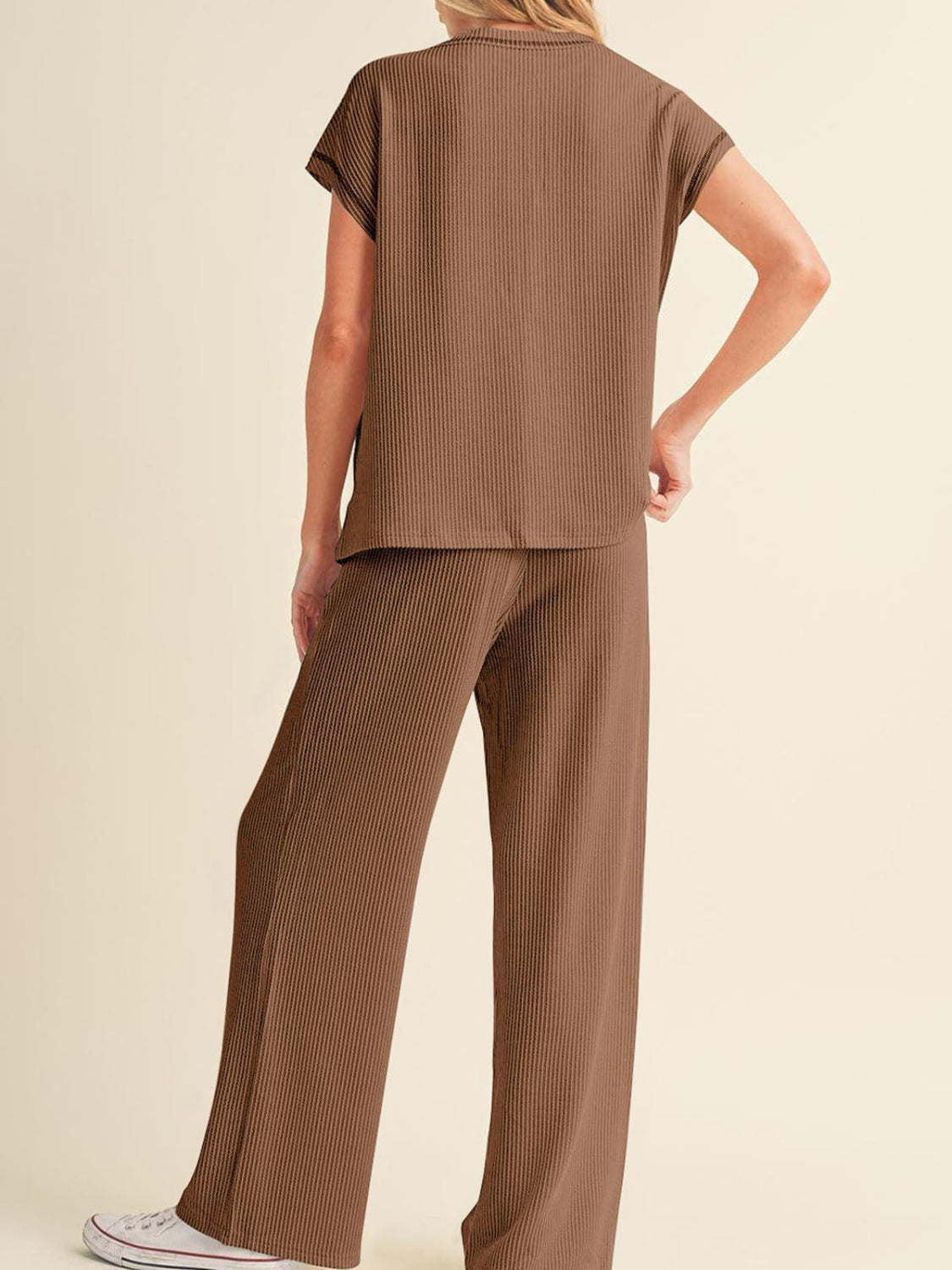 Ribbed Exposed Seam Top and Pants Set.