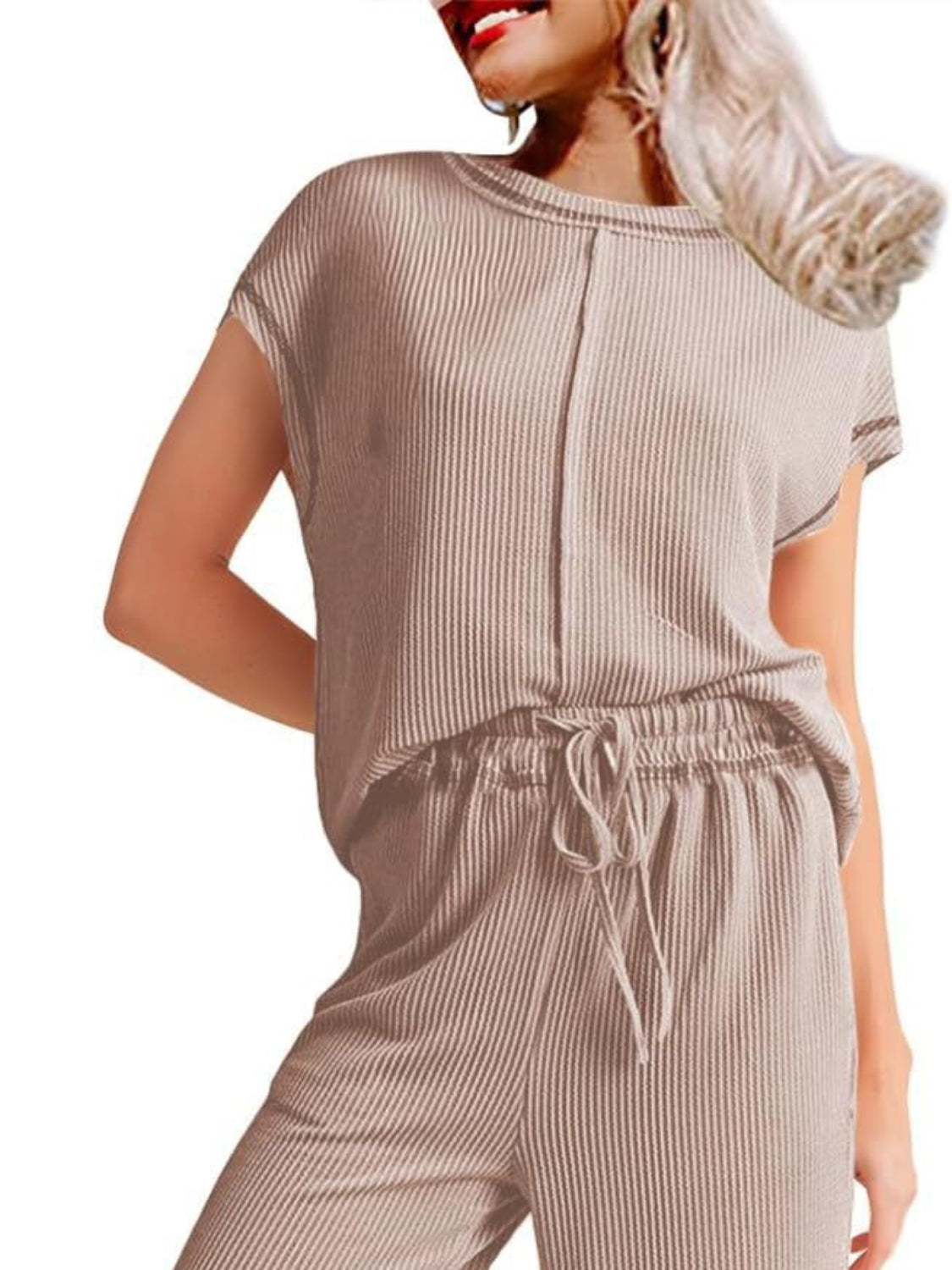 Ribbed Exposed Seam Top and Pants Set.