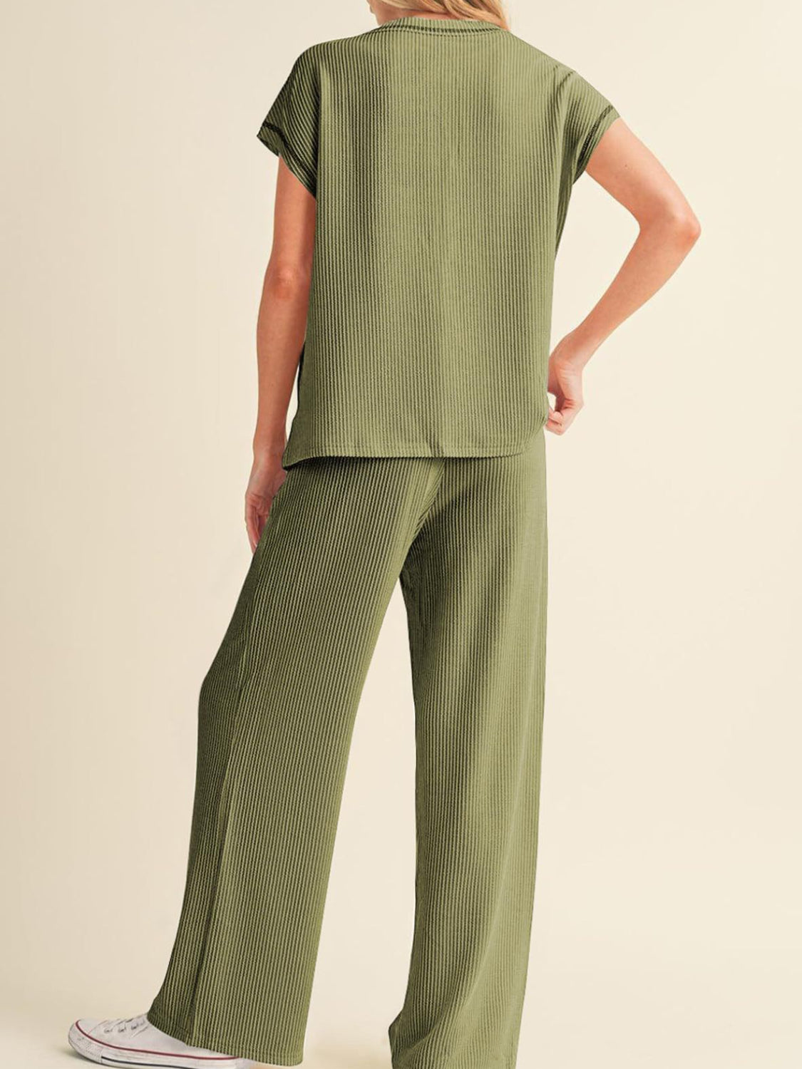 Ribbed Exposed Seam Top and Pants Set.