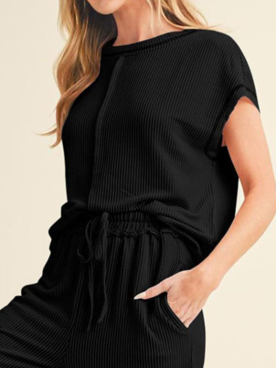 Ribbed Exposed Seam Top and Pants Set.