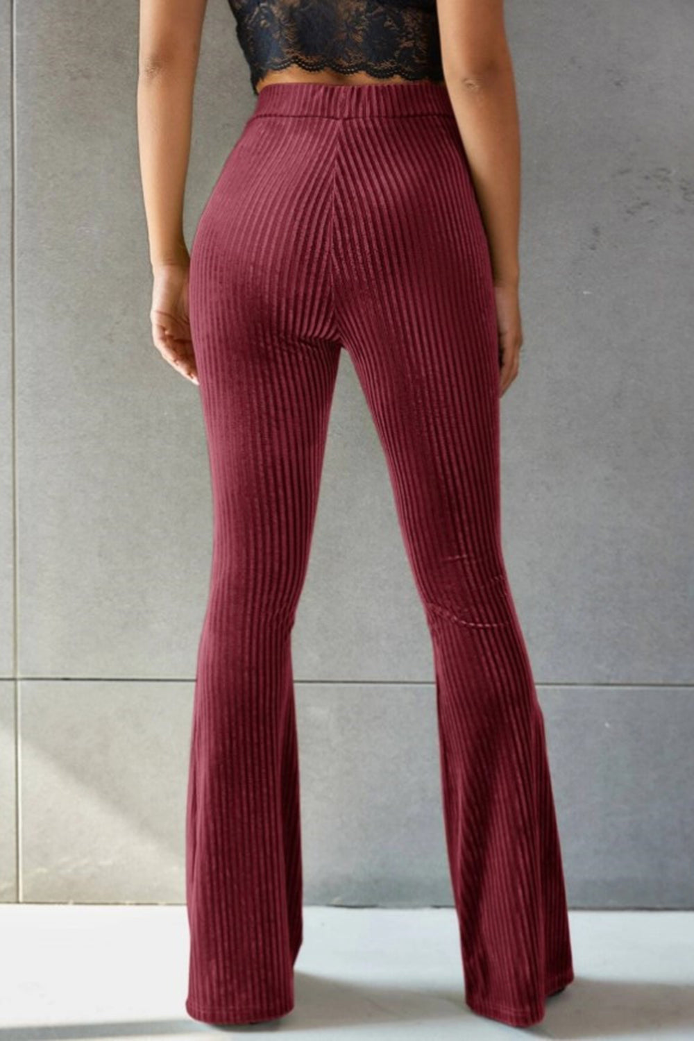 Ribbed high waist flare pants, opaque.