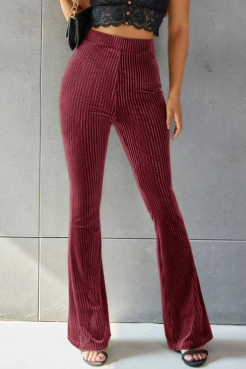 Ribbed high waist flare pants, opaque.