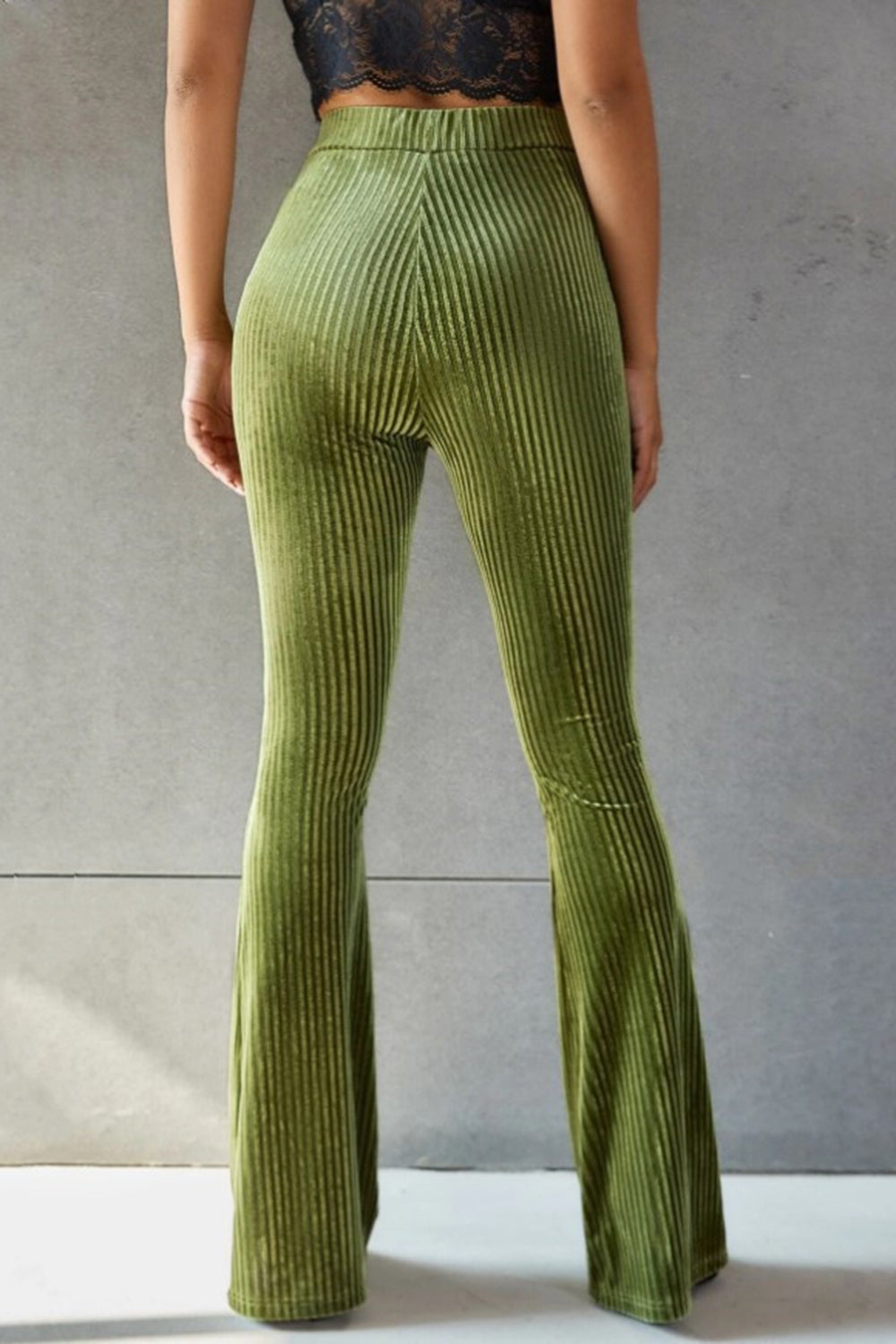 Ribbed high waist flare pants, opaque.