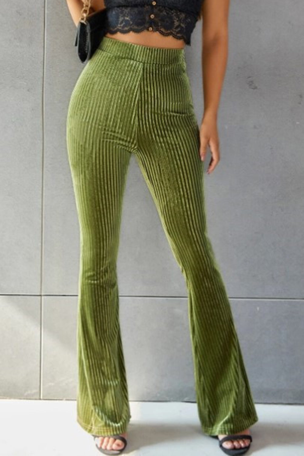 Ribbed high waist flare pants, opaque.