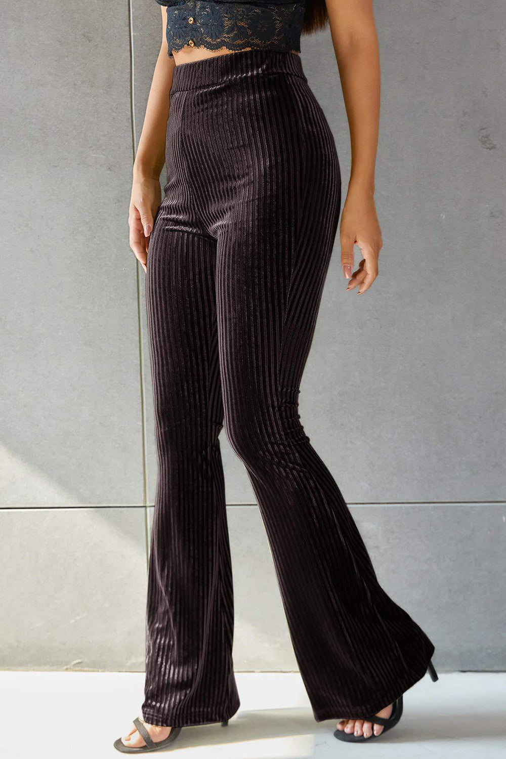 Ribbed high waist flare pants, opaque.