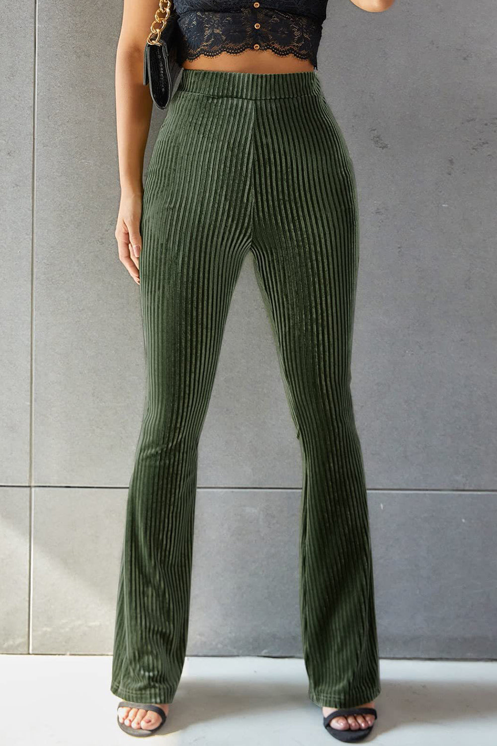 Ribbed high waist flare pants, opaque.