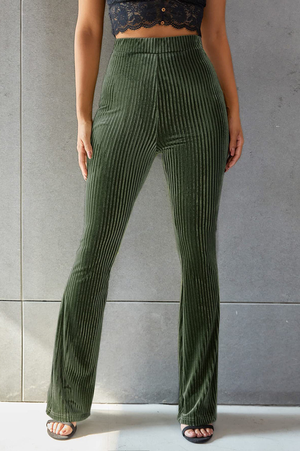 Ribbed high waist flare pants, opaque.