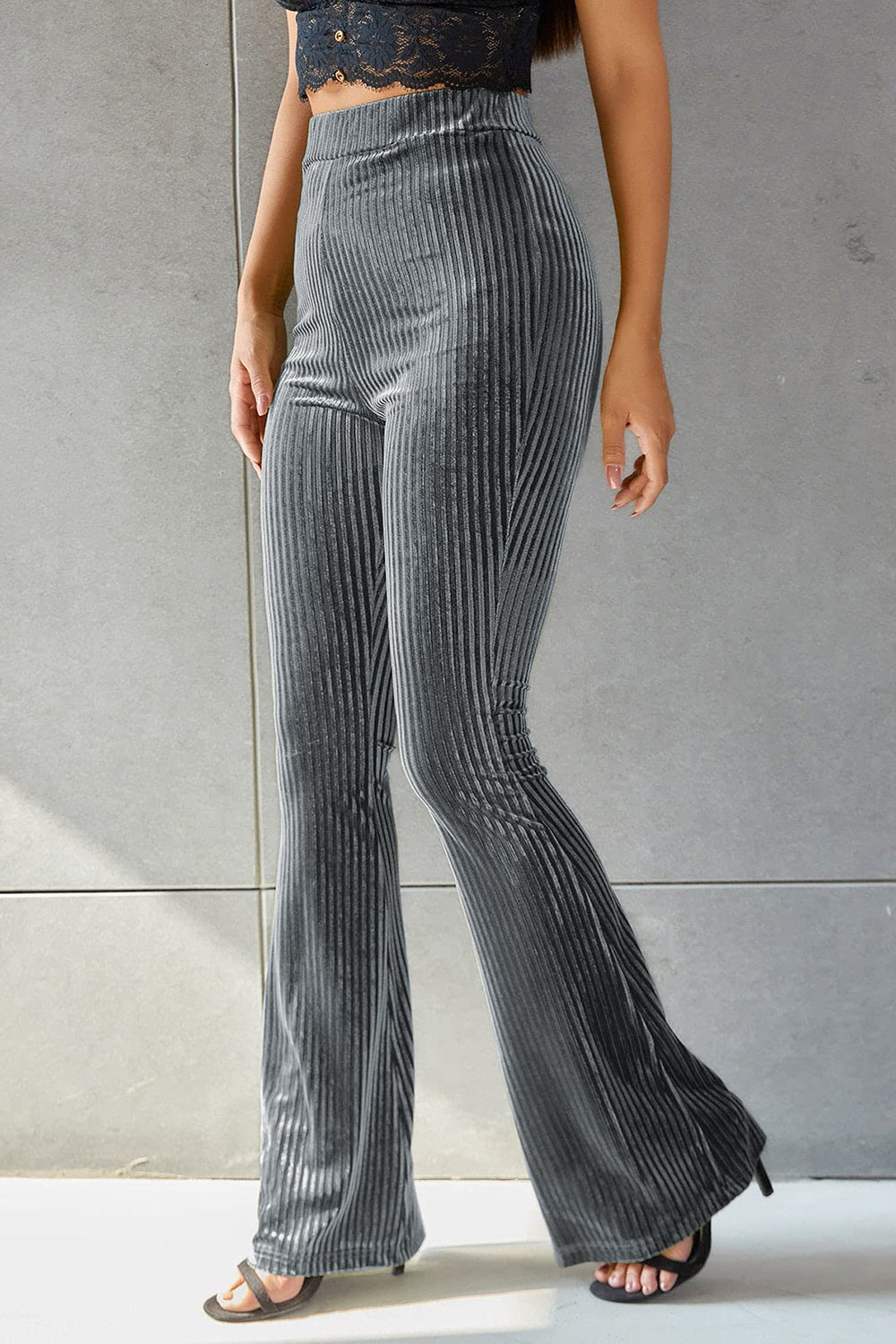 Ribbed high waist flare pants, opaque.