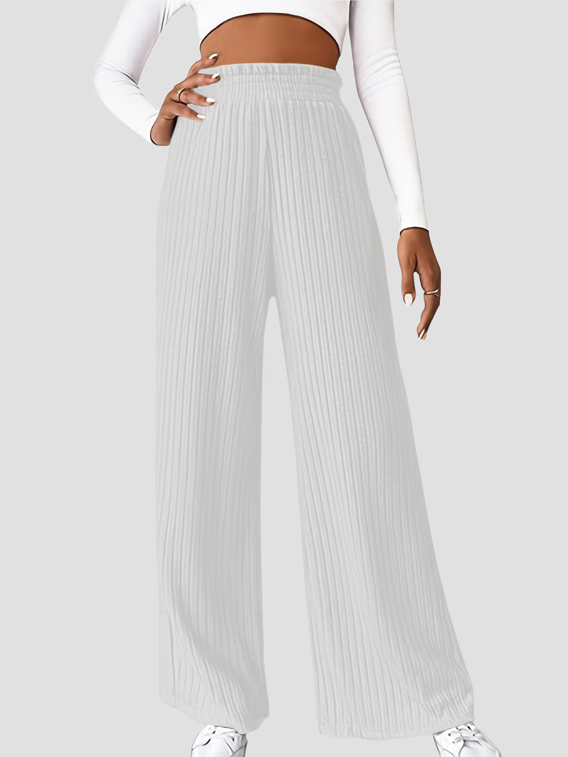 Ribbed high waist pants, opaque.