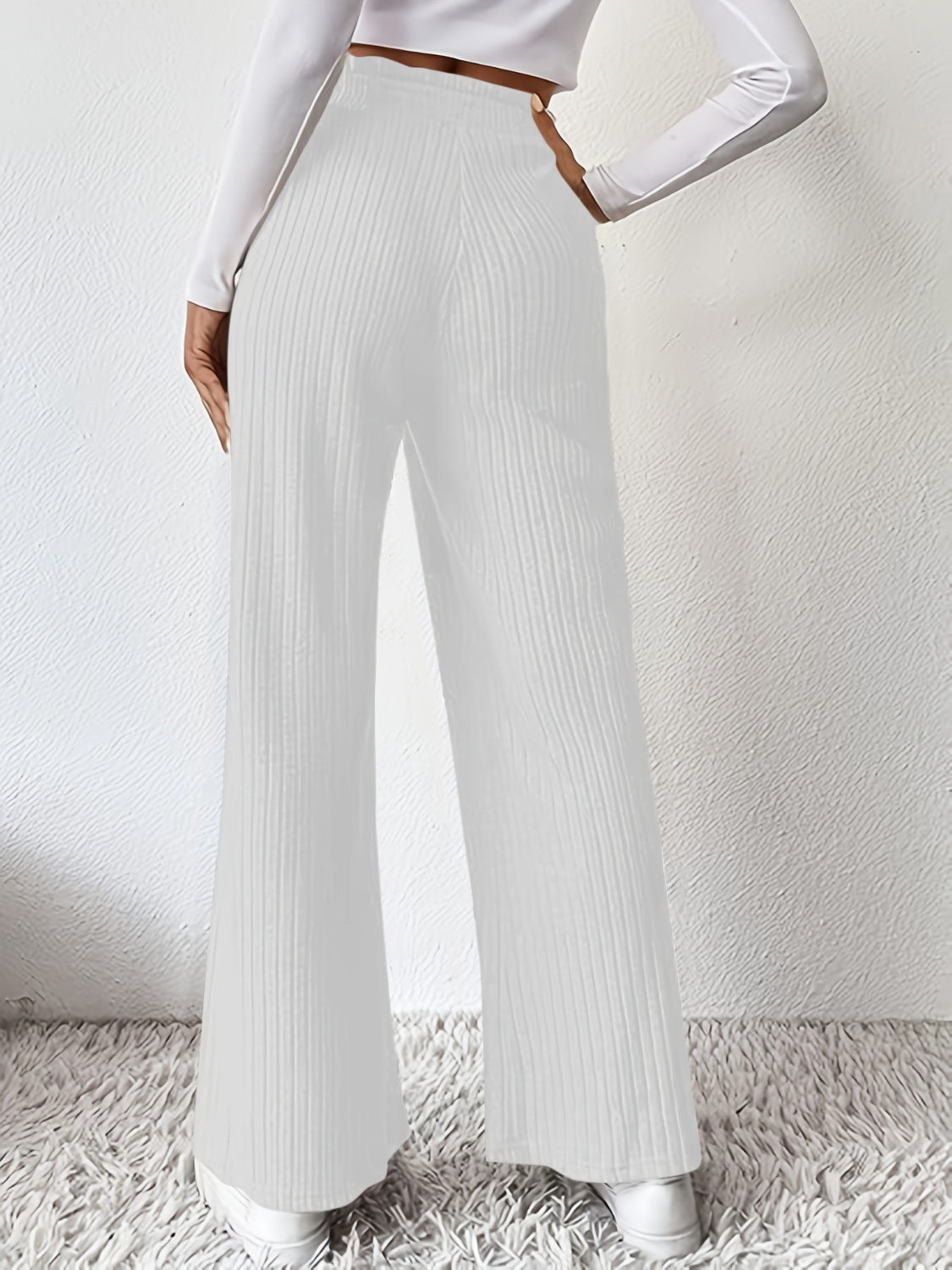 Ribbed high waist pants, opaque.