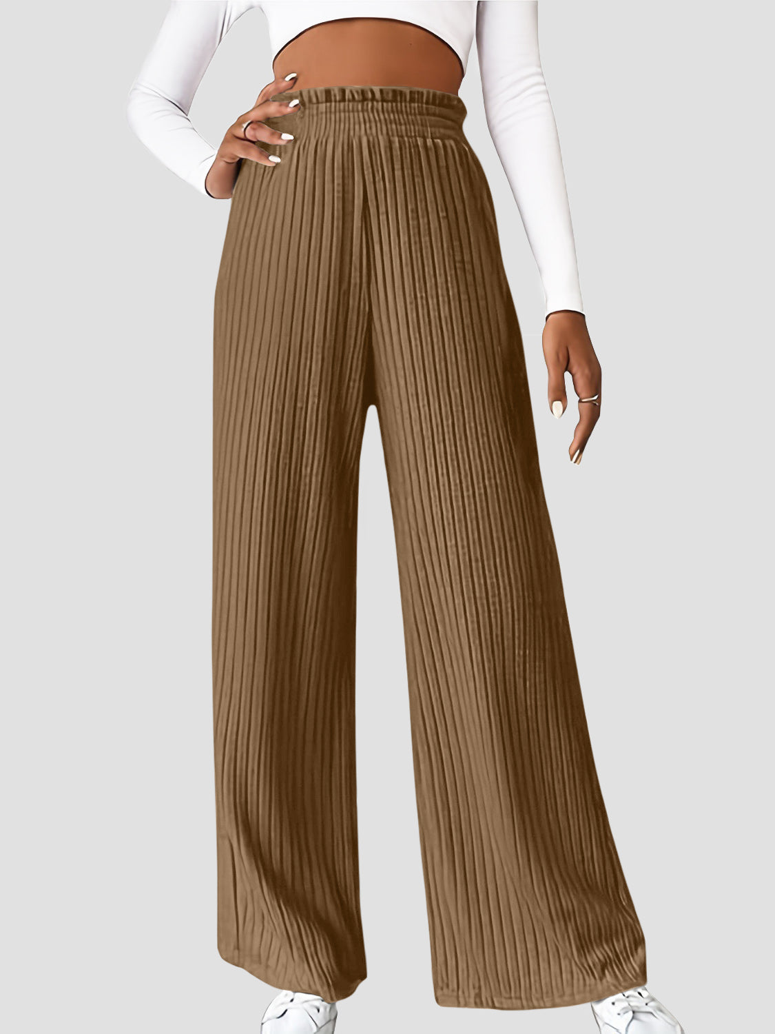 Ribbed high waist pants, opaque.