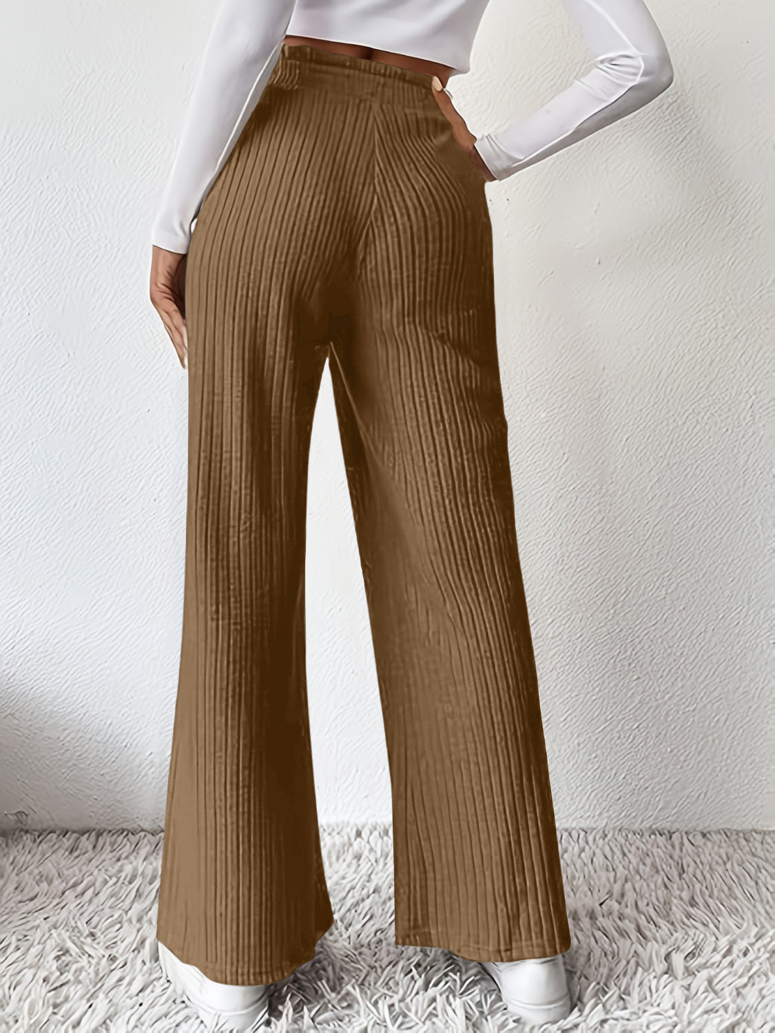 Ribbed high waist pants, opaque.