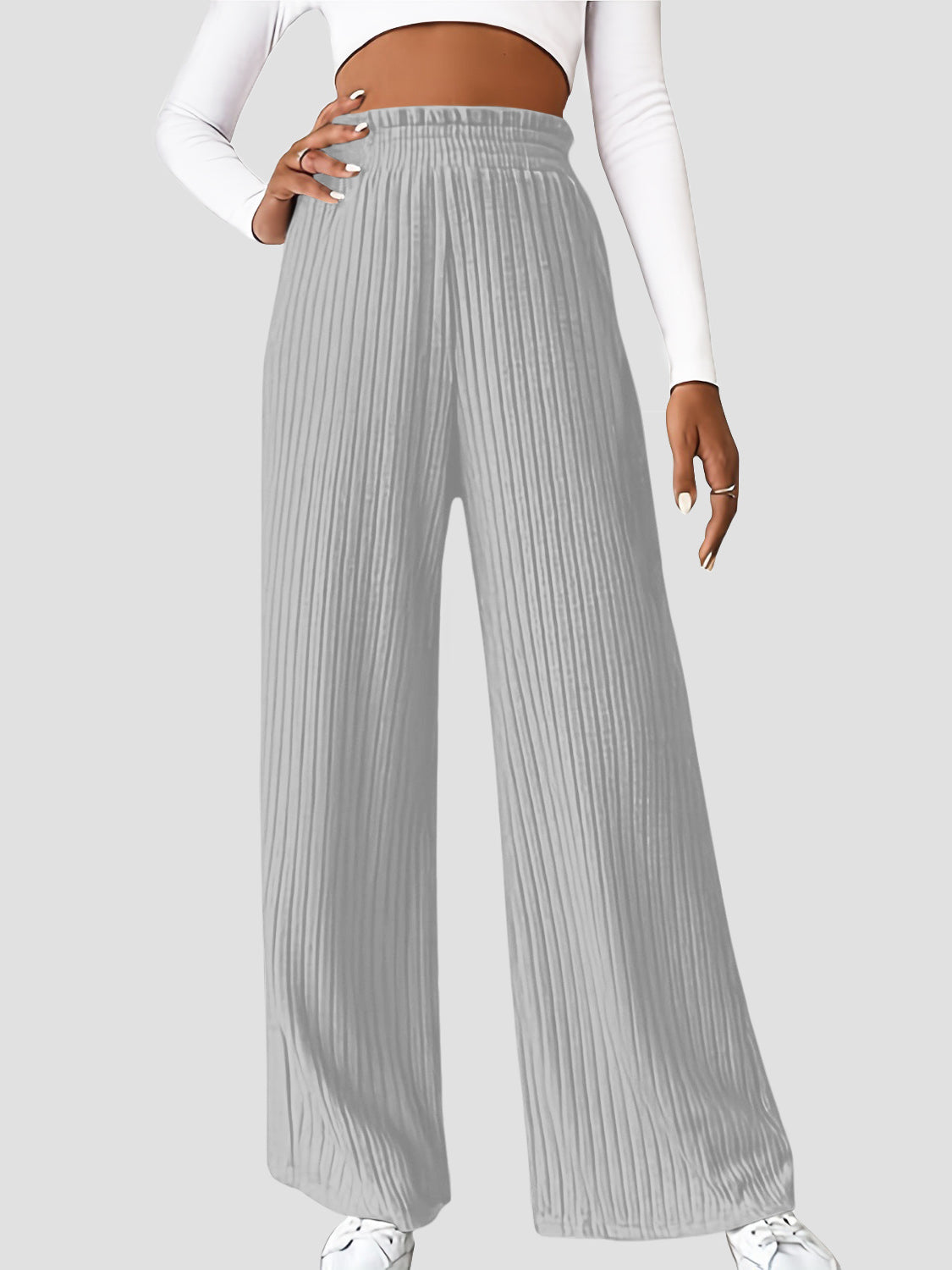 Ribbed high waist pants, opaque.