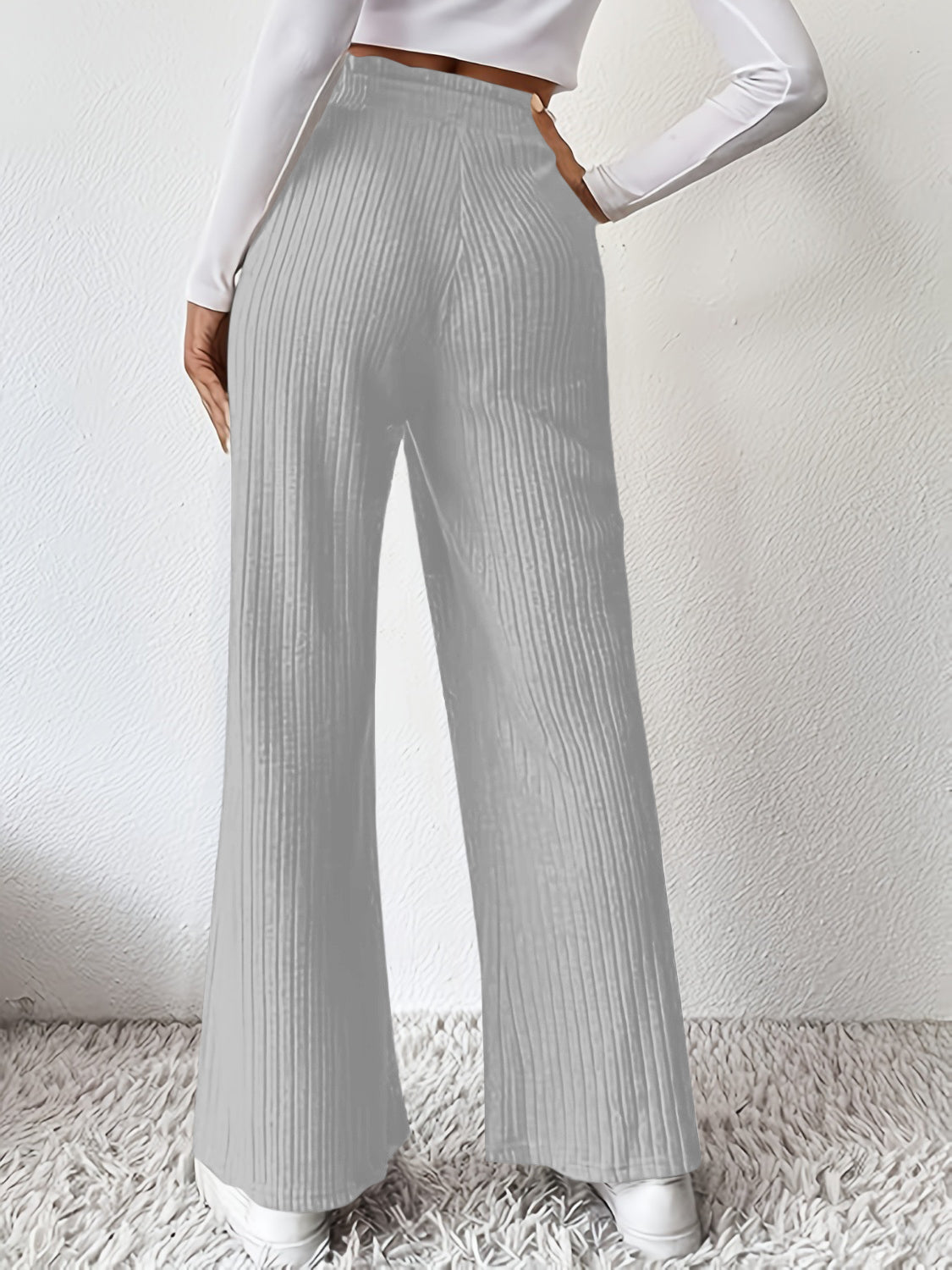 Ribbed high waist pants, opaque.