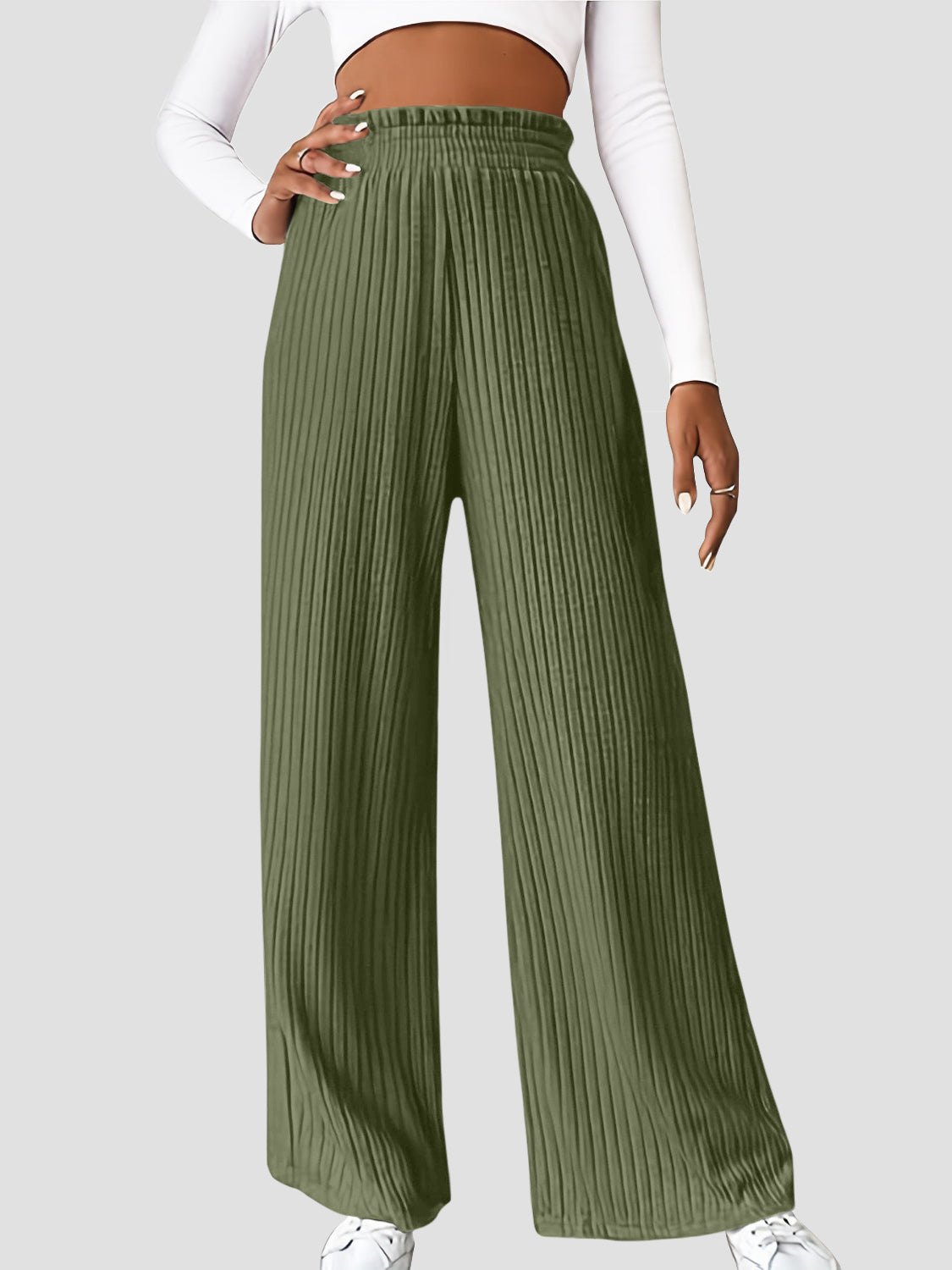 Ribbed high waist pants, opaque.